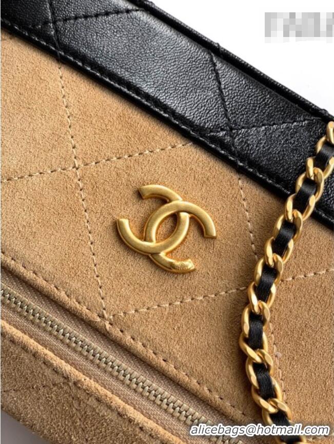 Big Discount Chanel Vanity with Chain in Suede Calfskin & Shiny Lambskin AP5186 Khaki Brown 2026