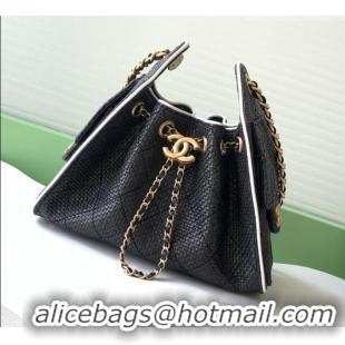 Luxury Discount Chanel 25 Mini Hobo Handbag in Braided Raffia AS5631 Black 2026