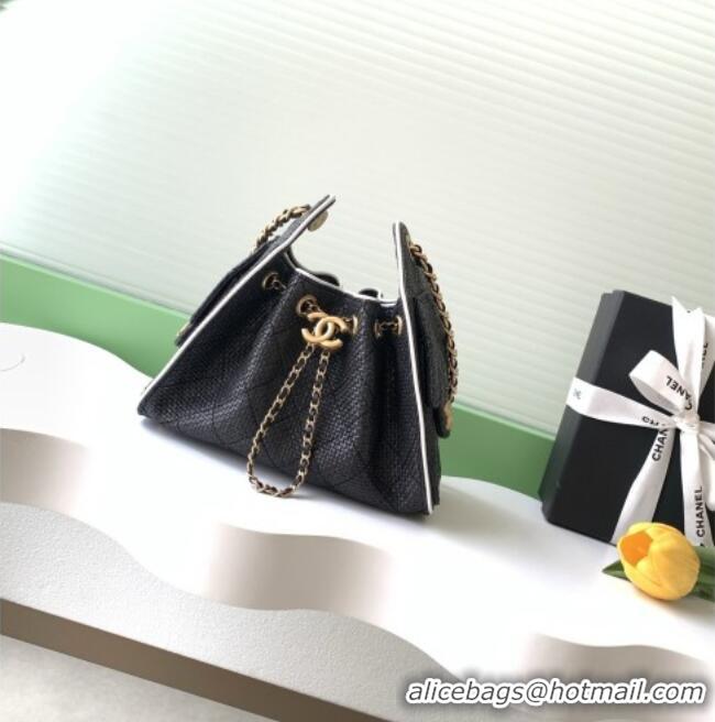 Luxury Discount Chanel 25 Mini Hobo Handbag in Braided Raffia AS5631 Black 2026