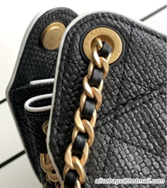 Luxury Discount Chanel 25 Mini Hobo Handbag in Braided Raffia AS5631 Black 2026