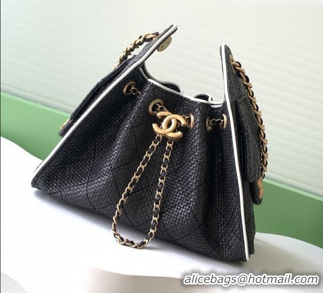 Luxury Discount Chanel 25 Mini Hobo Handbag in Braided Raffia AS5631 Black 2026