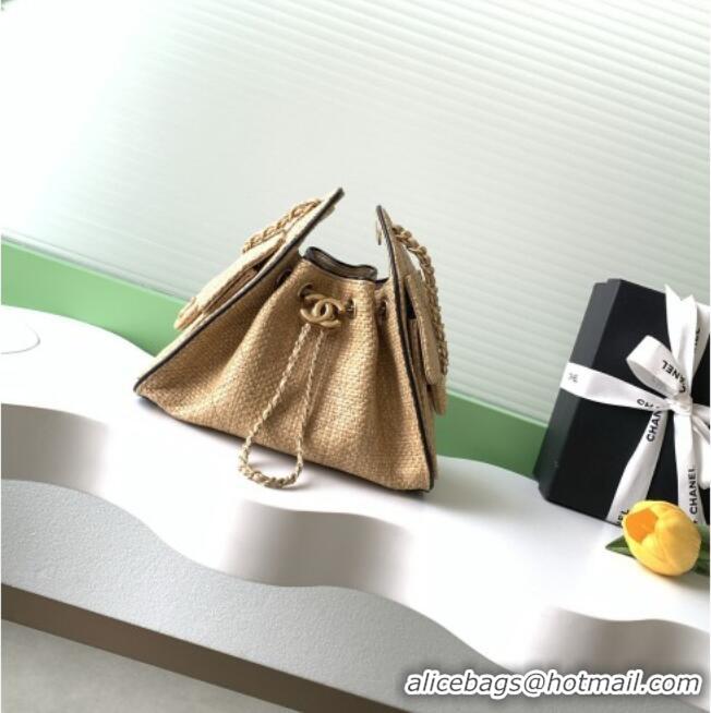 Luxury Cheap Chanel 25 Mini Hobo Handbag in Braided Raffia AS5631 Beige 2026