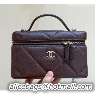 Luxury Discount Chanel Grained Shiny Calfskin Vanity Case with Top Handle AP4936 Reddish Brown 2026 Top Quality