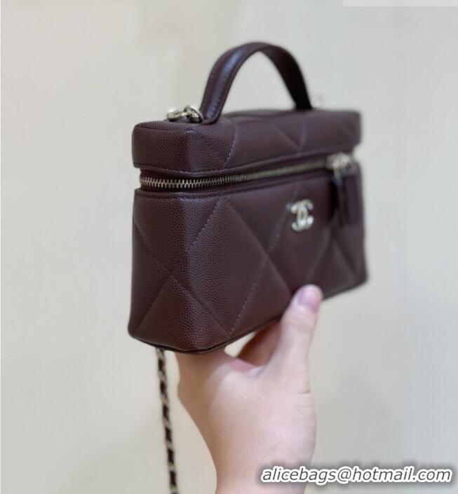 Luxury Discount Chanel Grained Shiny Calfskin Vanity Case with Top Handle AP4936 Reddish Brown 2026 Top Quality