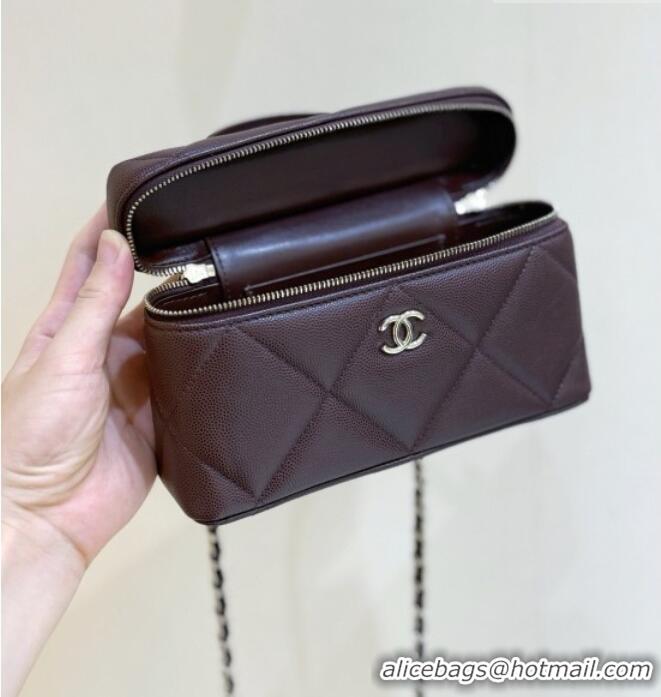 Luxury Discount Chanel Grained Shiny Calfskin Vanity Case with Top Handle AP4936 Reddish Brown 2026 Top Quality