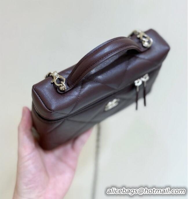 Luxury Discount Chanel Grained Shiny Calfskin Vanity Case with Top Handle AP4936 Reddish Brown 2026 Top Quality