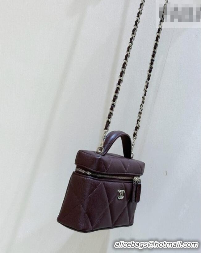 Luxury Discount Chanel Grained Shiny Calfskin Vanity Case with Top Handle AP4936 Reddish Brown 2026 Top Quality