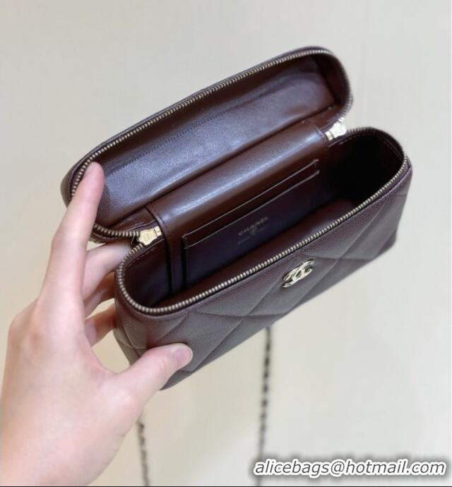 Luxury Discount Chanel Grained Shiny Calfskin Vanity Case with Top Handle AP4936 Reddish Brown 2026 Top Quality