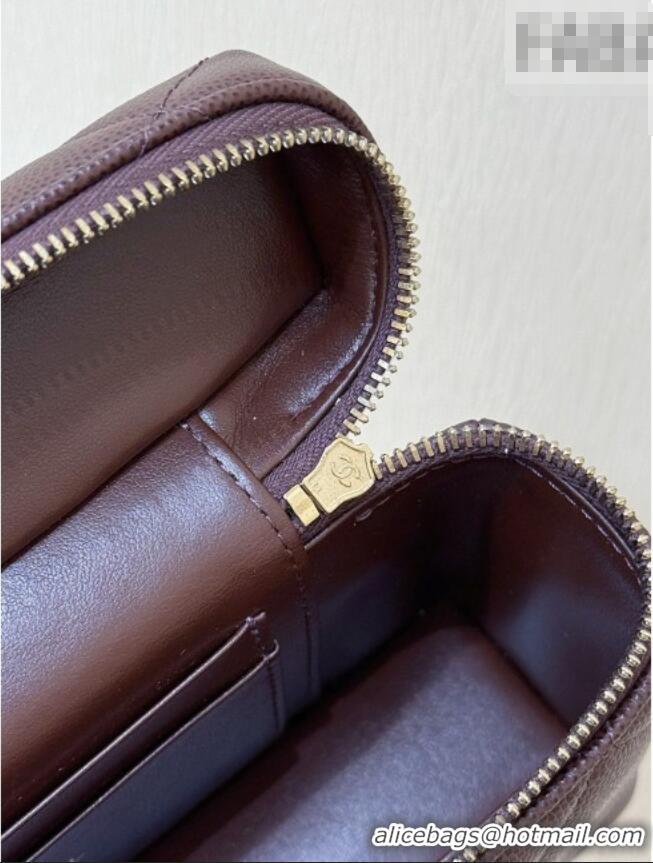 Luxury Discount Chanel Grained Shiny Calfskin Vanity Case with Top Handle AP4936 Reddish Brown 2026 Top Quality