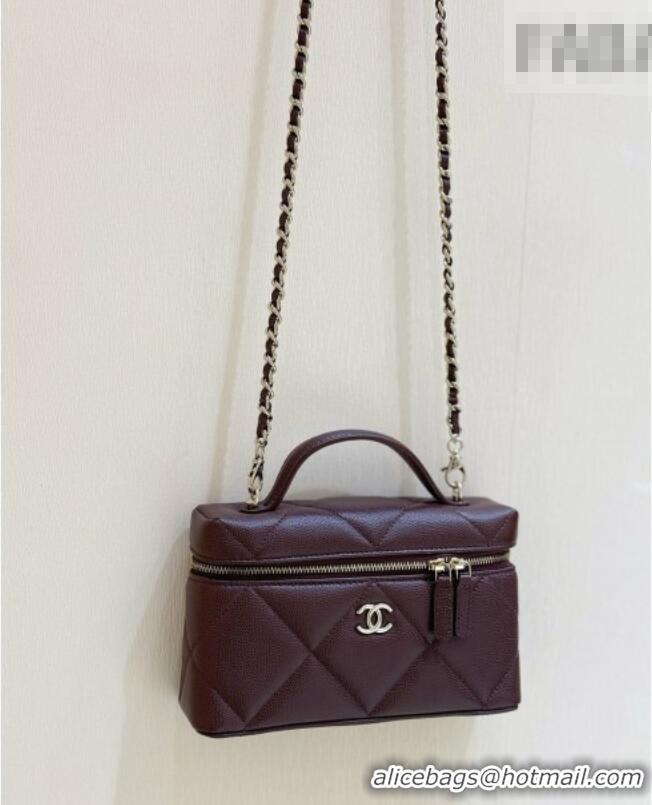 Luxury Discount Chanel Grained Shiny Calfskin Vanity Case with Top Handle AP4936 Reddish Brown 2026 Top Quality
