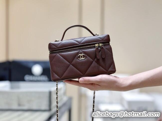 Luxury Discount Chanel Grained Shiny Calfskin Vanity Case with Top Handle AP4936 Reddish Brown 2026 Top Quality