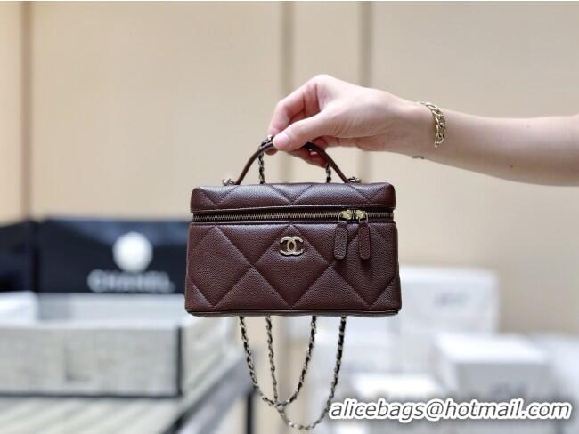 Luxury Discount Chanel Grained Shiny Calfskin Vanity Case with Top Handle AP4936 Reddish Brown 2026 Top Quality