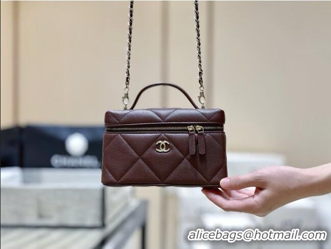 Luxury Discount Chanel Grained Shiny Calfskin Vanity Case with Top Handle AP4936 Reddish Brown 2026 Top Quality