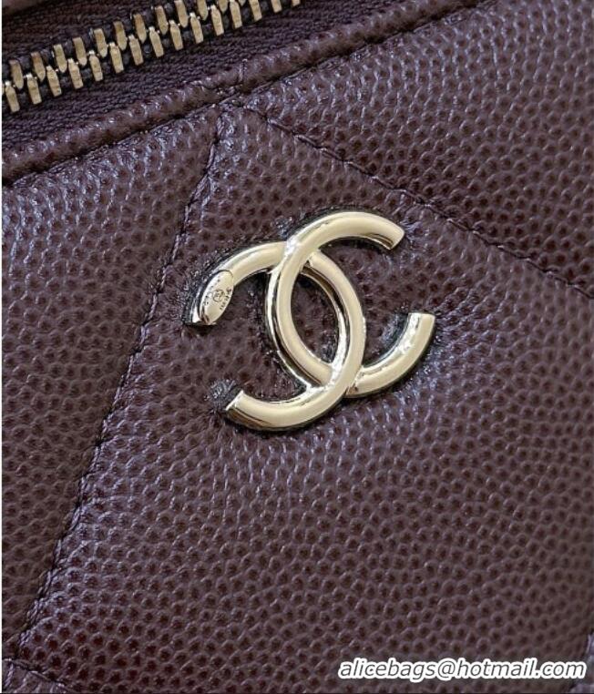 Luxury Discount Chanel Grained Shiny Calfskin Vanity Case with Top Handle AP4936 Reddish Brown 2026 Top Quality