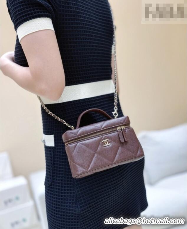 Luxury Discount Chanel Grained Shiny Calfskin Vanity Case with Top Handle AP4936 Reddish Brown 2026 Top Quality