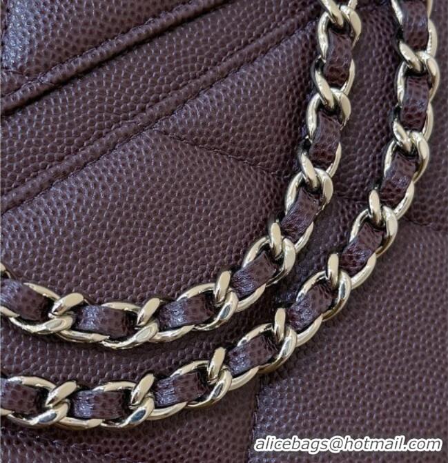 Luxury Discount Chanel Grained Shiny Calfskin Vanity Case with Top Handle AP4936 Reddish Brown 2026 Top Quality