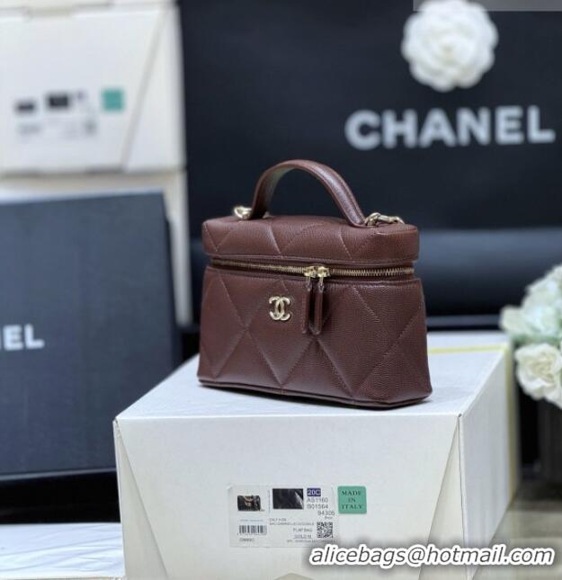 Luxury Discount Chanel Grained Shiny Calfskin Vanity Case with Top Handle AP4936 Reddish Brown 2026 Top Quality
