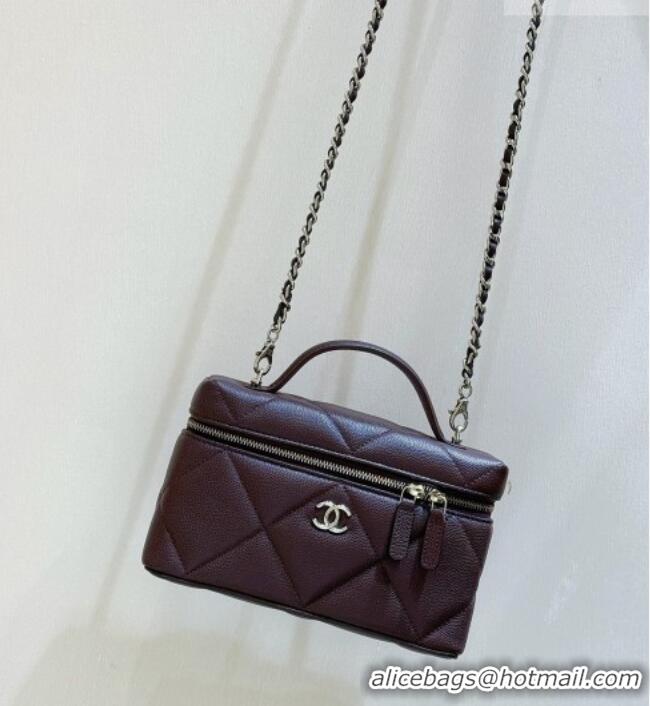 Luxury Discount Chanel Grained Shiny Calfskin Vanity Case with Top Handle AP4936 Reddish Brown 2026 Top Quality