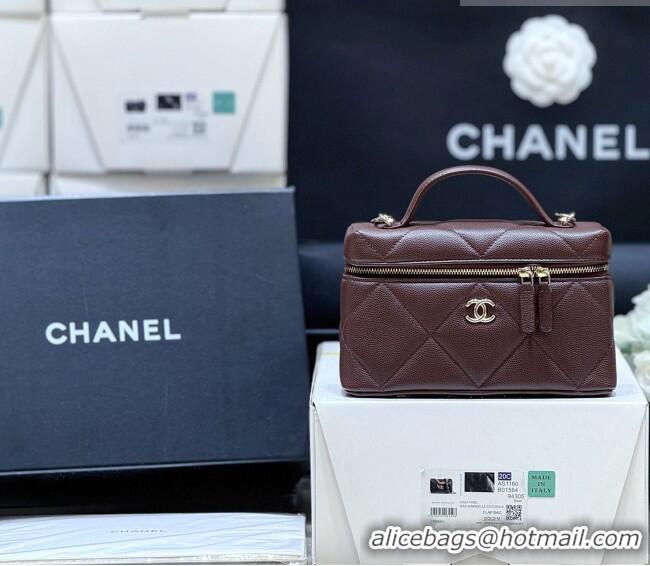 Luxury Discount Chanel Grained Shiny Calfskin Vanity Case with Top Handle AP4936 Reddish Brown 2026 Top Quality
