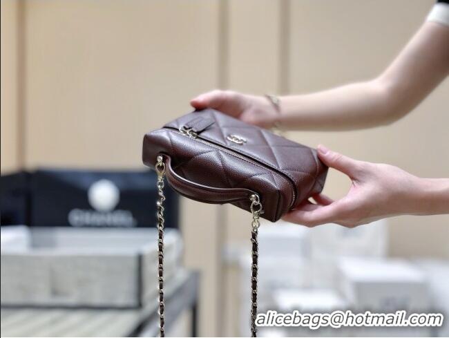 Luxury Discount Chanel Grained Shiny Calfskin Vanity Case with Top Handle AP4936 Reddish Brown 2026 Top Quality