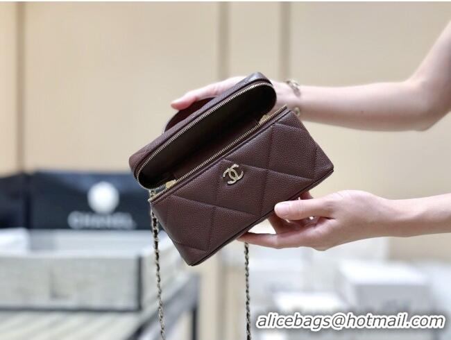 Luxury Discount Chanel Grained Shiny Calfskin Vanity Case with Top Handle AP4936 Reddish Brown 2026 Top Quality