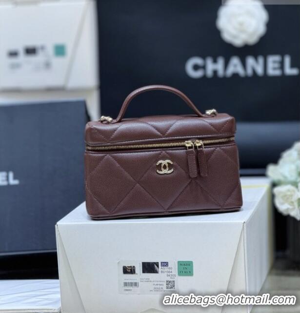 Luxury Discount Chanel Grained Shiny Calfskin Vanity Case with Top Handle AP4936 Reddish Brown 2026 Top Quality