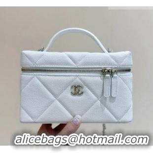 Luxury Cheap Chanel Grained Shiny Calfskin Vanity Case with Top Handle AP4936 White 2026 Top Quality