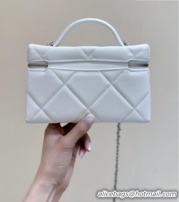 Luxury Cheap Chanel Grained Shiny Calfskin Vanity Case with Top Handle AP4936 White 2026 Top Quality