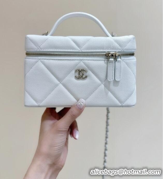 Luxury Cheap Chanel Grained Shiny Calfskin Vanity Case with Top Handle AP4936 White 2026 Top Quality