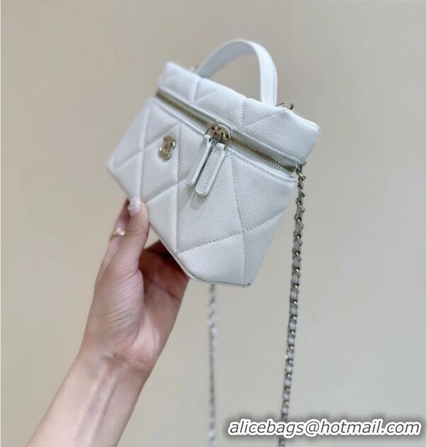 Luxury Cheap Chanel Grained Shiny Calfskin Vanity Case with Top Handle AP4936 White 2026 Top Quality