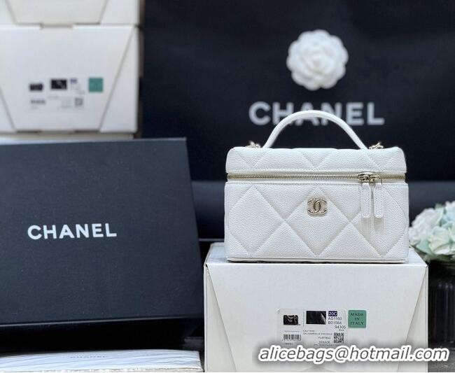 Luxury Cheap Chanel Grained Shiny Calfskin Vanity Case with Top Handle AP4936 White 2026 Top Quality