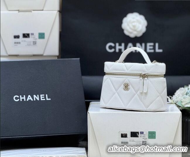 Luxury Cheap Chanel Grained Shiny Calfskin Vanity Case with Top Handle AP4936 White 2026 Top Quality