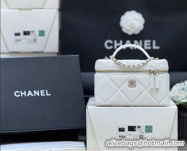 Luxury Cheap Chanel Grained Shiny Calfskin Vanity Case with Top Handle AP4936 White 2026 Top Quality