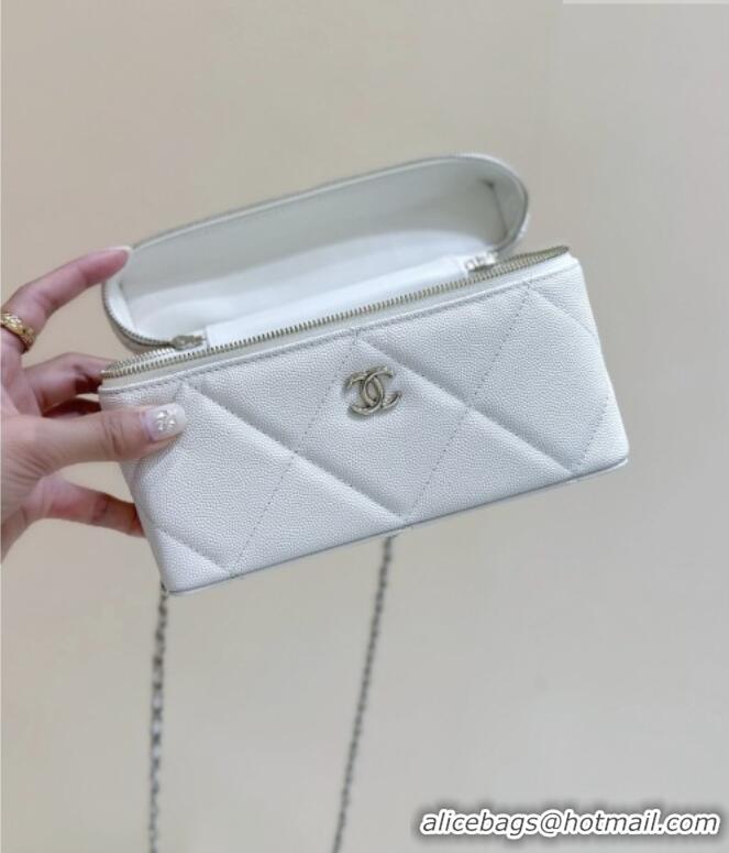 Luxury Cheap Chanel Grained Shiny Calfskin Vanity Case with Top Handle AP4936 White 2026 Top Quality