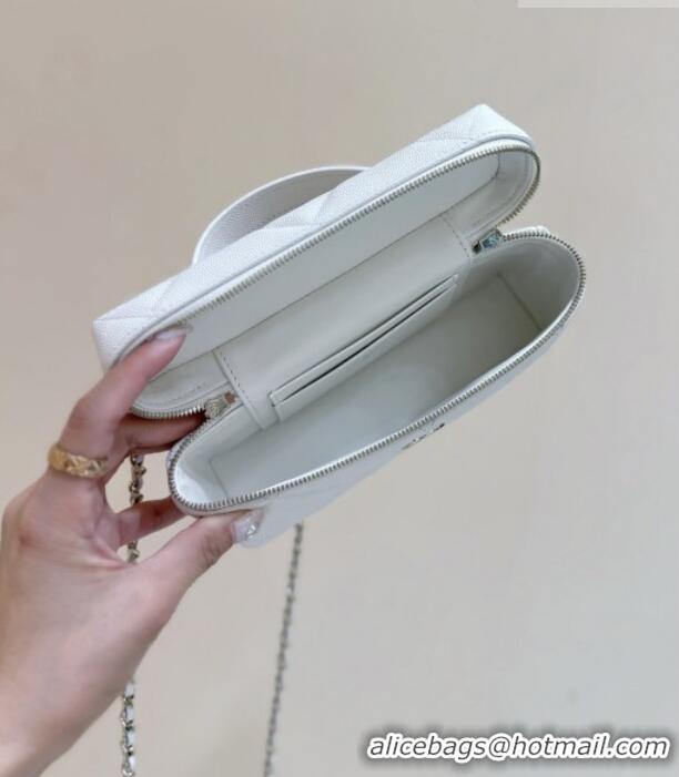 Luxury Cheap Chanel Grained Shiny Calfskin Vanity Case with Top Handle AP4936 White 2026 Top Quality