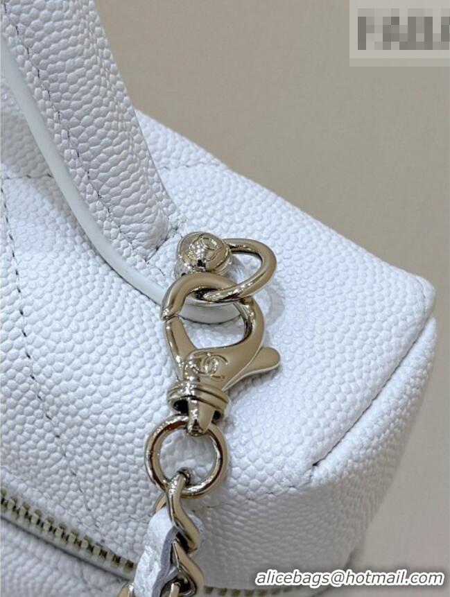 Luxury Cheap Chanel Grained Shiny Calfskin Vanity Case with Top Handle AP4936 White 2026 Top Quality