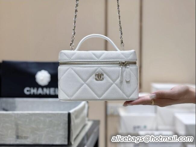 Luxury Cheap Chanel Grained Shiny Calfskin Vanity Case with Top Handle AP4936 White 2026 Top Quality