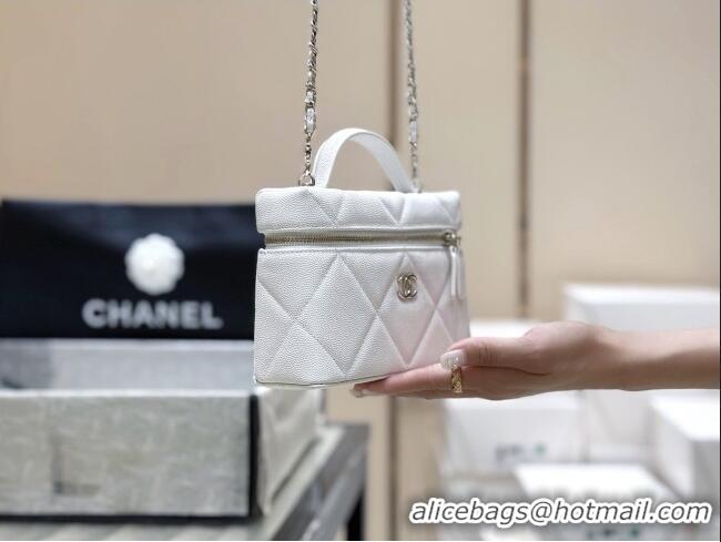 Luxury Cheap Chanel Grained Shiny Calfskin Vanity Case with Top Handle AP4936 White 2026 Top Quality
