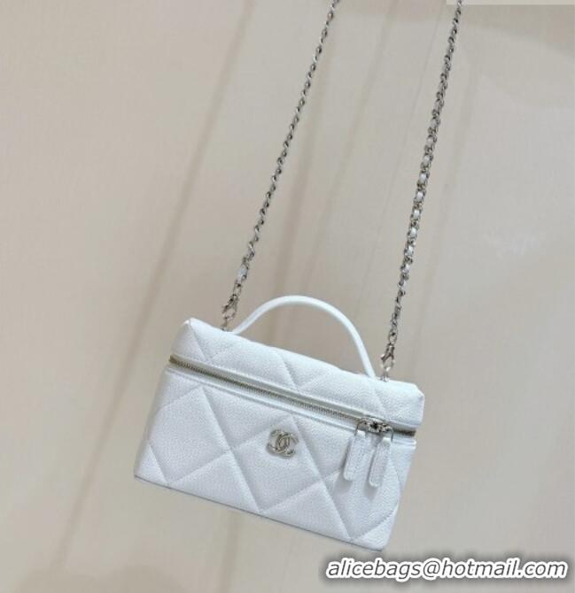 Luxury Cheap Chanel Grained Shiny Calfskin Vanity Case with Top Handle AP4936 White 2026 Top Quality
