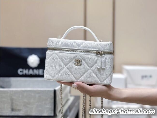 Luxury Cheap Chanel Grained Shiny Calfskin Vanity Case with Top Handle AP4936 White 2026 Top Quality