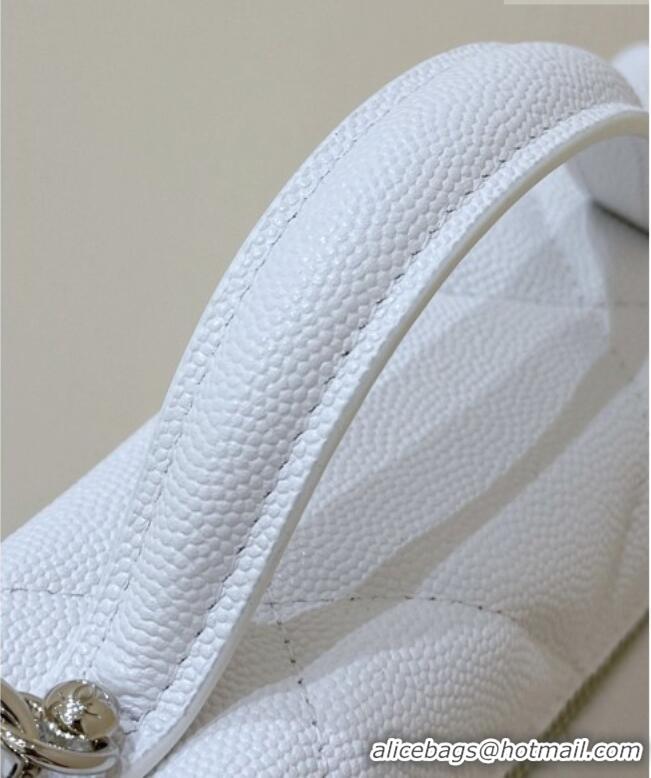 Luxury Cheap Chanel Grained Shiny Calfskin Vanity Case with Top Handle AP4936 White 2026 Top Quality