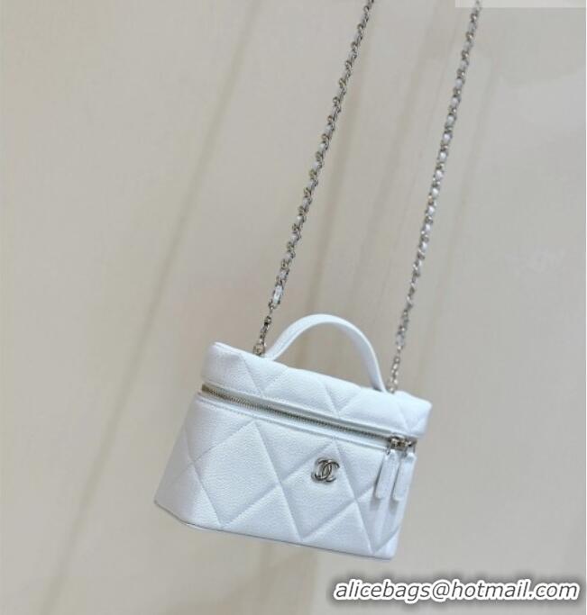 Luxury Cheap Chanel Grained Shiny Calfskin Vanity Case with Top Handle AP4936 White 2026 Top Quality