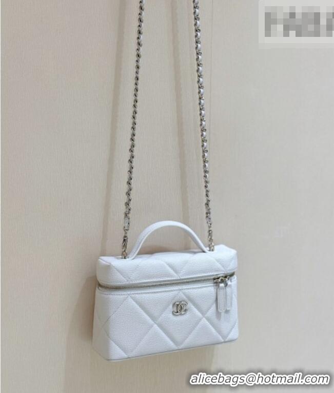 Luxury Cheap Chanel Grained Shiny Calfskin Vanity Case with Top Handle AP4936 White 2026 Top Quality