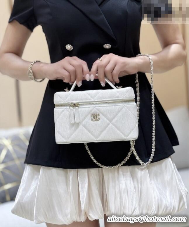 Luxury Cheap Chanel Grained Shiny Calfskin Vanity Case with Top Handle AP4936 White 2026 Top Quality