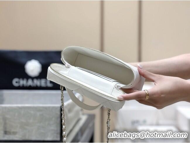 Luxury Cheap Chanel Grained Shiny Calfskin Vanity Case with Top Handle AP4936 White 2026 Top Quality