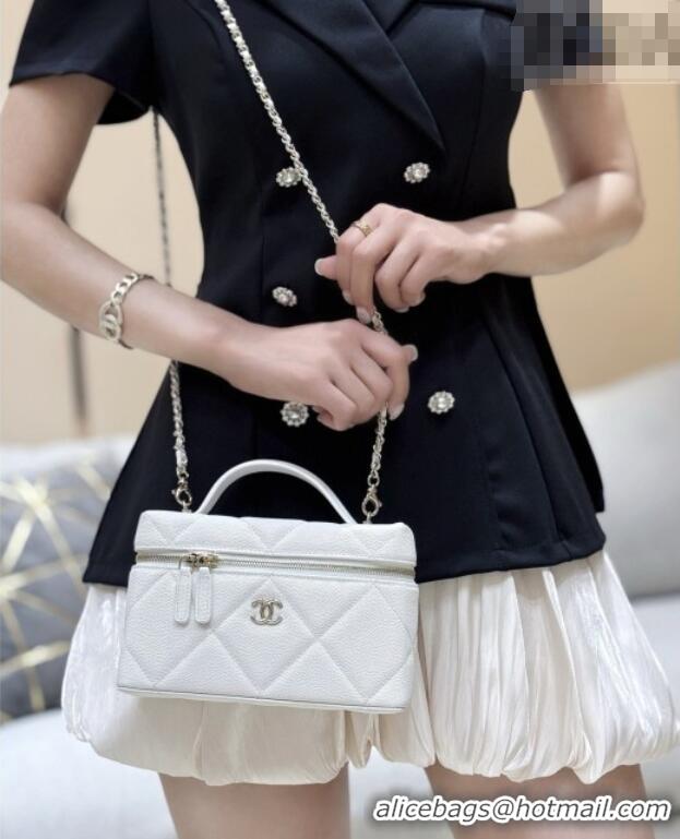 Luxury Cheap Chanel Grained Shiny Calfskin Vanity Case with Top Handle AP4936 White 2026 Top Quality