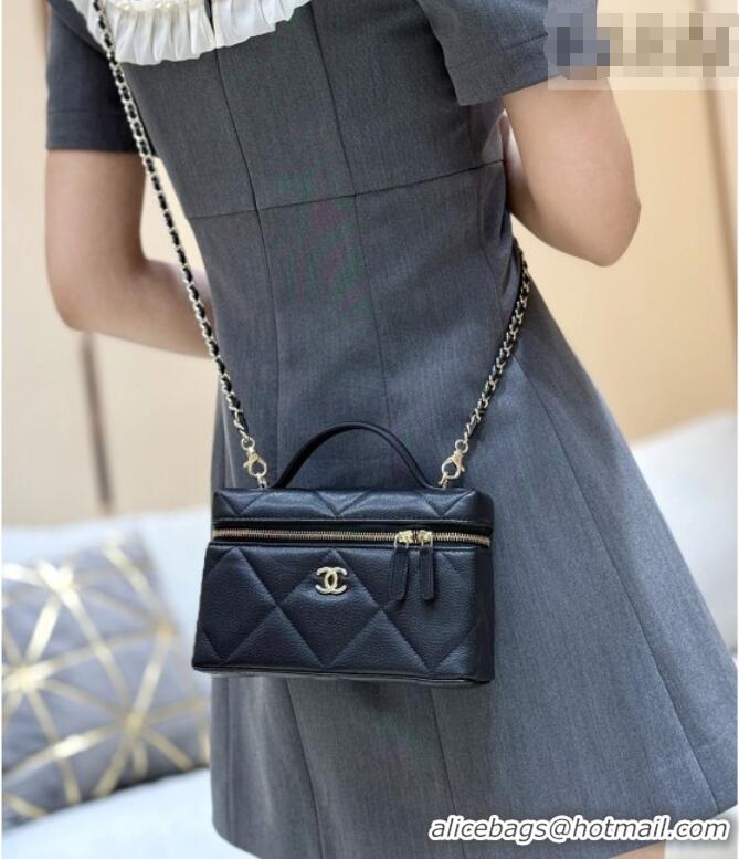 Luxury Cheap Chanel Grained Shiny Calfskin Vanity Case with Top Handle AP4936 Black 2026 Top Quality