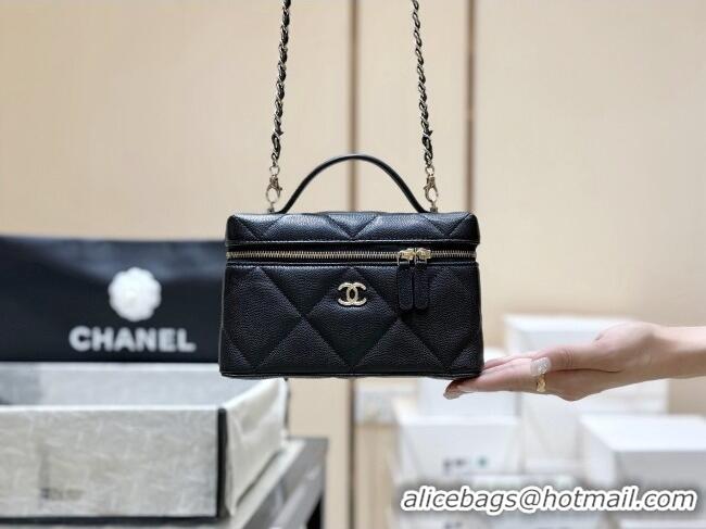 Luxury Cheap Chanel Grained Shiny Calfskin Vanity Case with Top Handle AP4936 Black 2026 Top Quality