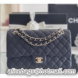 Pretty Style Chanel Grained Calfskin Medium Classic Flap Bag A01112 Deep Blue/Light Gold 2026 Original Quality
