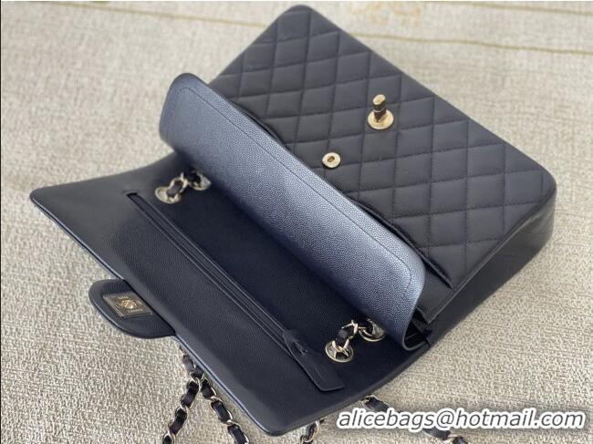 Pretty Style Chanel Grained Calfskin Medium Classic Flap Bag A01112 Deep Blue/Light Gold 2026 Original Quality